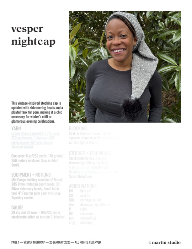 Vesper Nightcap Pattern Front Page